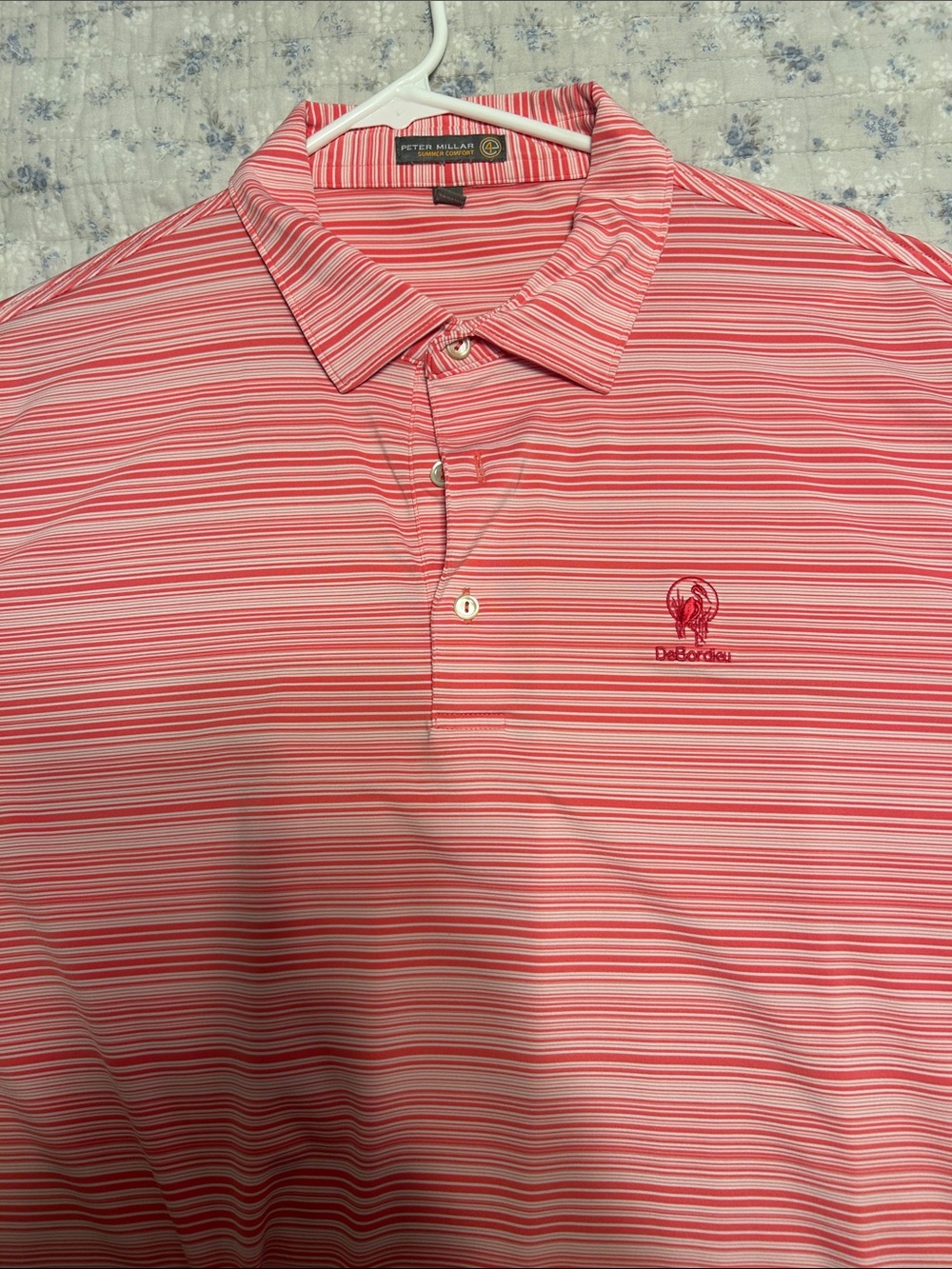 Peter Millar DeBordieu Pink and White Striped Polo
